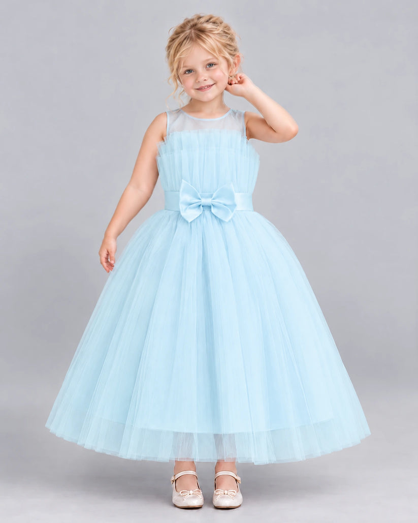 Baby Blue Ball Gown Girls Formal Dress Front