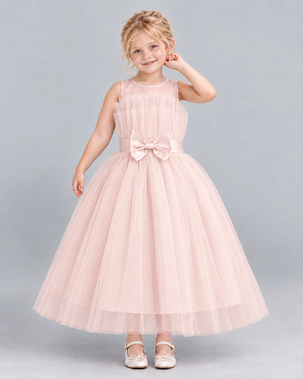 Blush Pink Ball Gown Girls Formal Dress Front