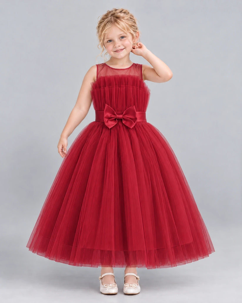 Burgundy Ball Gown Girls Formal Dress Front