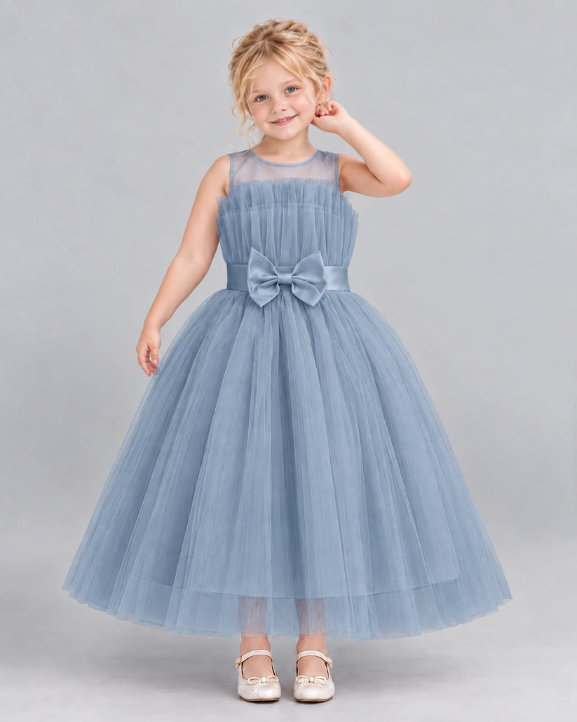 Dusty Blue Ball Gown Girls Formal Dress Front