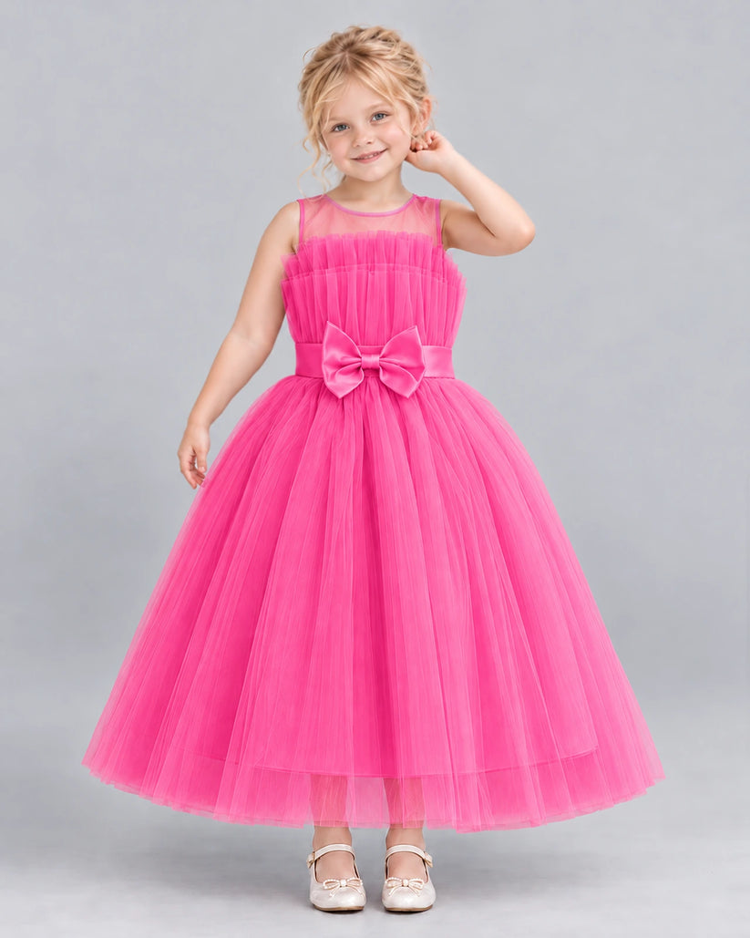 Hot Pink Ball Gown Girls Formal Dress Front