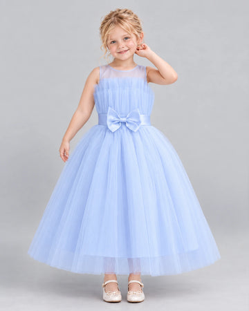 Dideyttawl Bow Layered Girls Formal Dress for Banquet