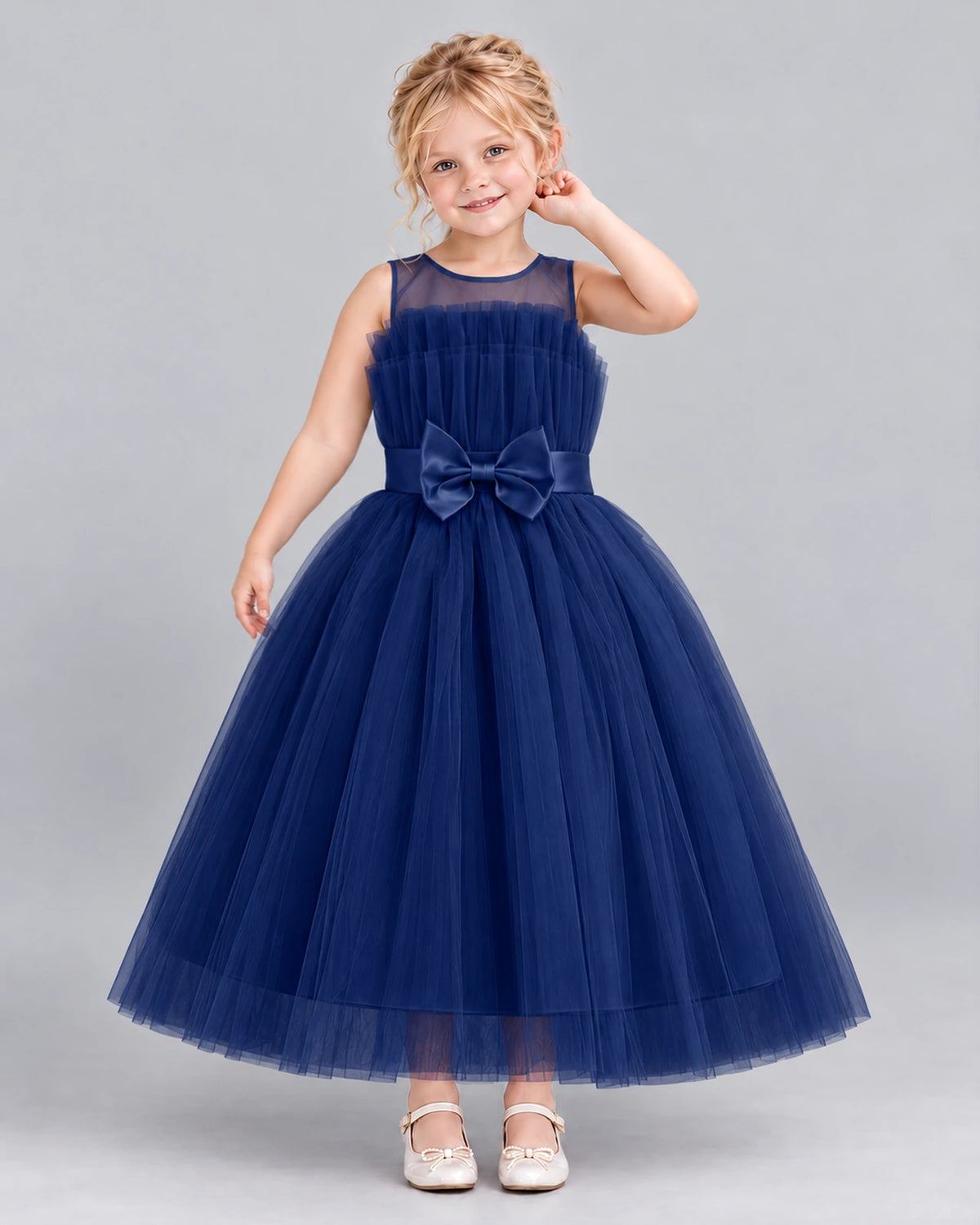 Navy Blue Ball Gown Girls Formal Dress Front