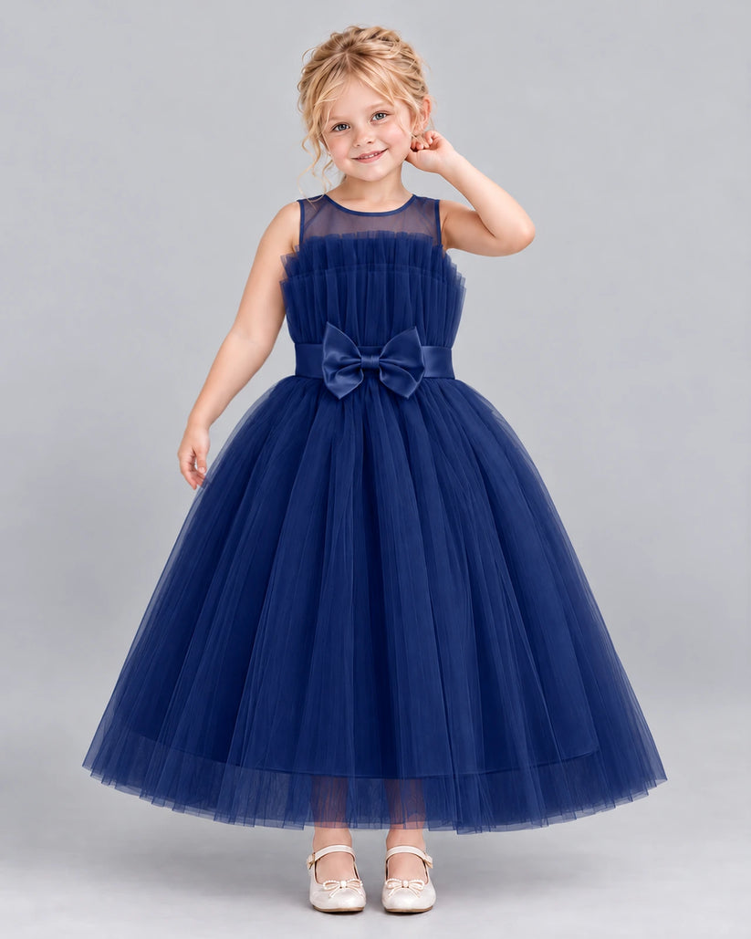 Navy Blue Ball Gown Girls Formal Dress Front