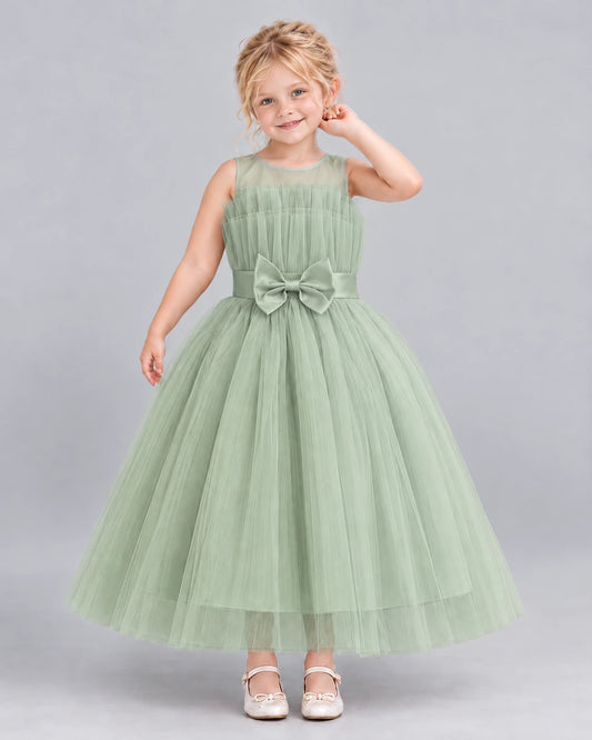 Sage Green Ball Gown Girls Formal Dress Front