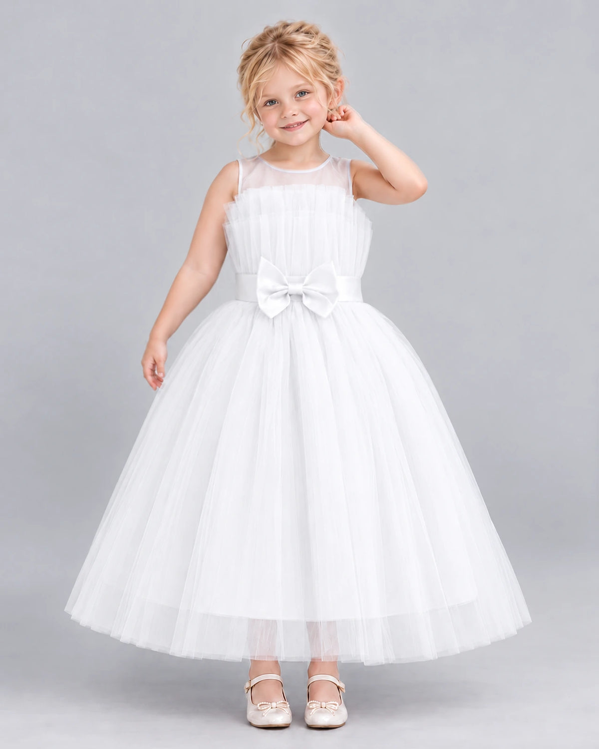 White Ball Gown Girls Formal Dress Front