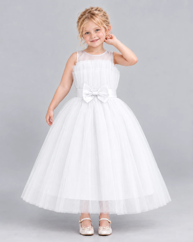 White Ball Gown Girls Formal Dress Front