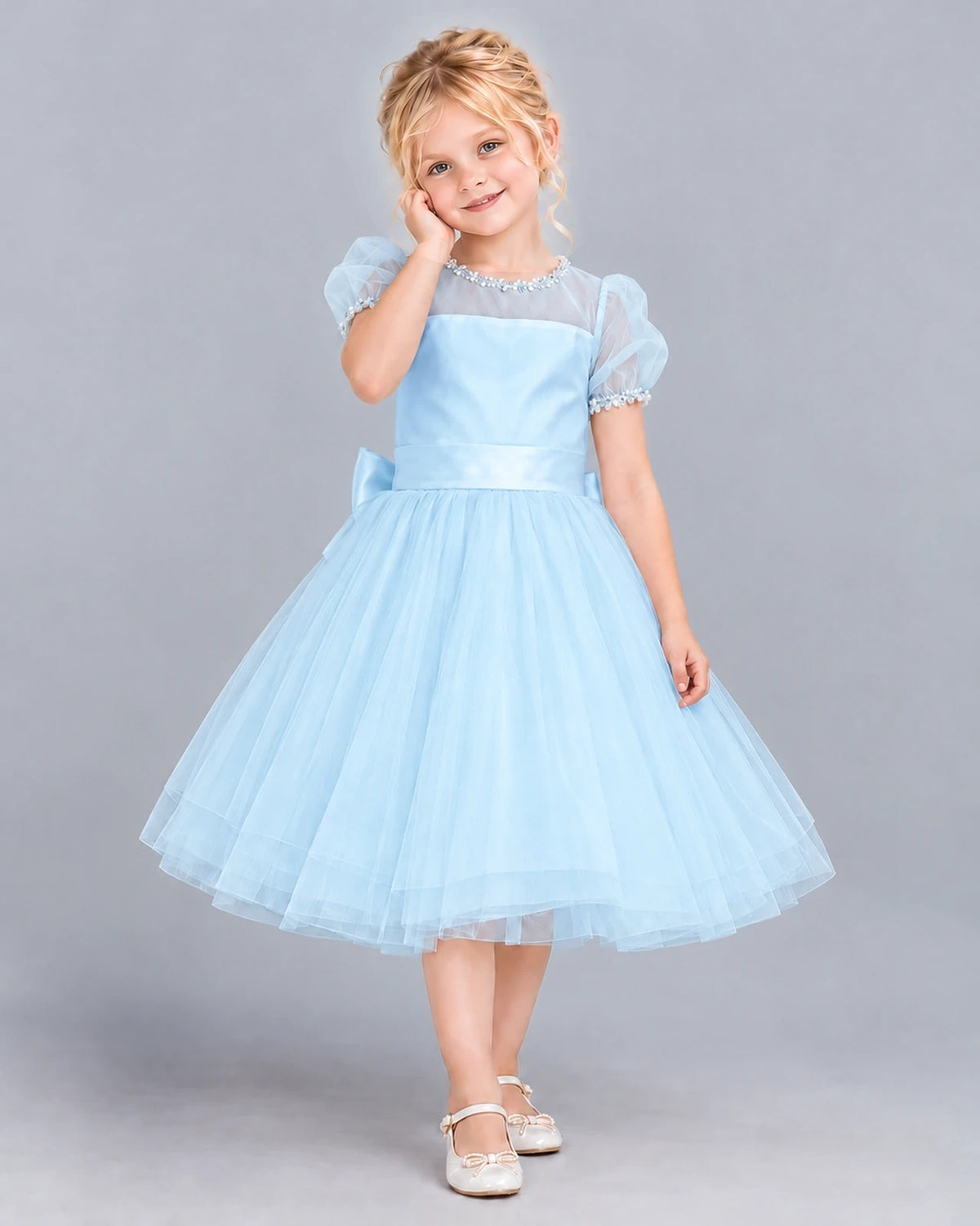 Baby Blue Ball Gown Girls Formal Dress Front