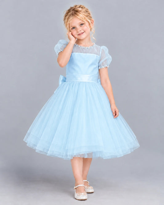 Baby Blue Ball Gown Girls Formal Dress Front