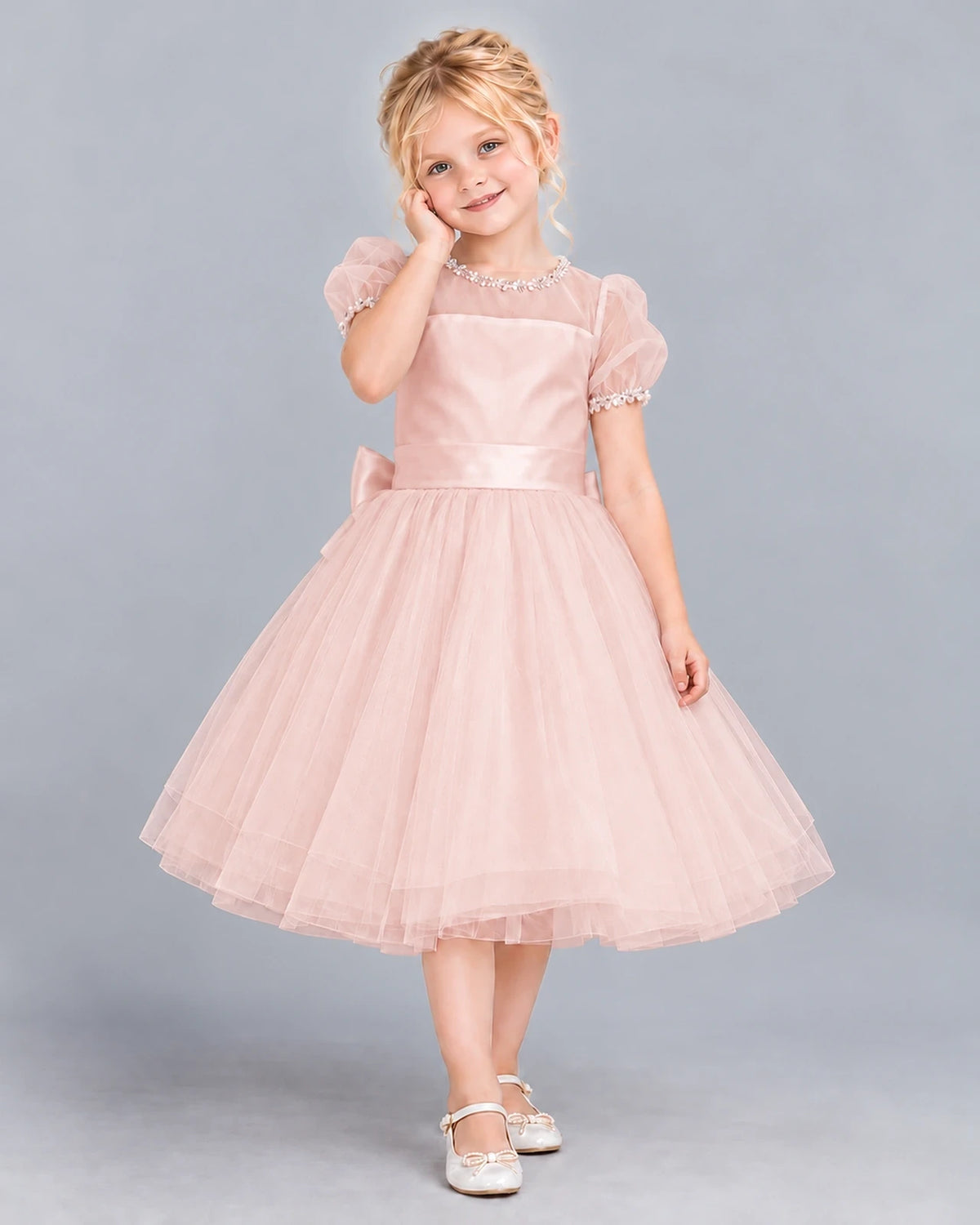 Blush Pink Ball Gown Girls Formal Dress Front