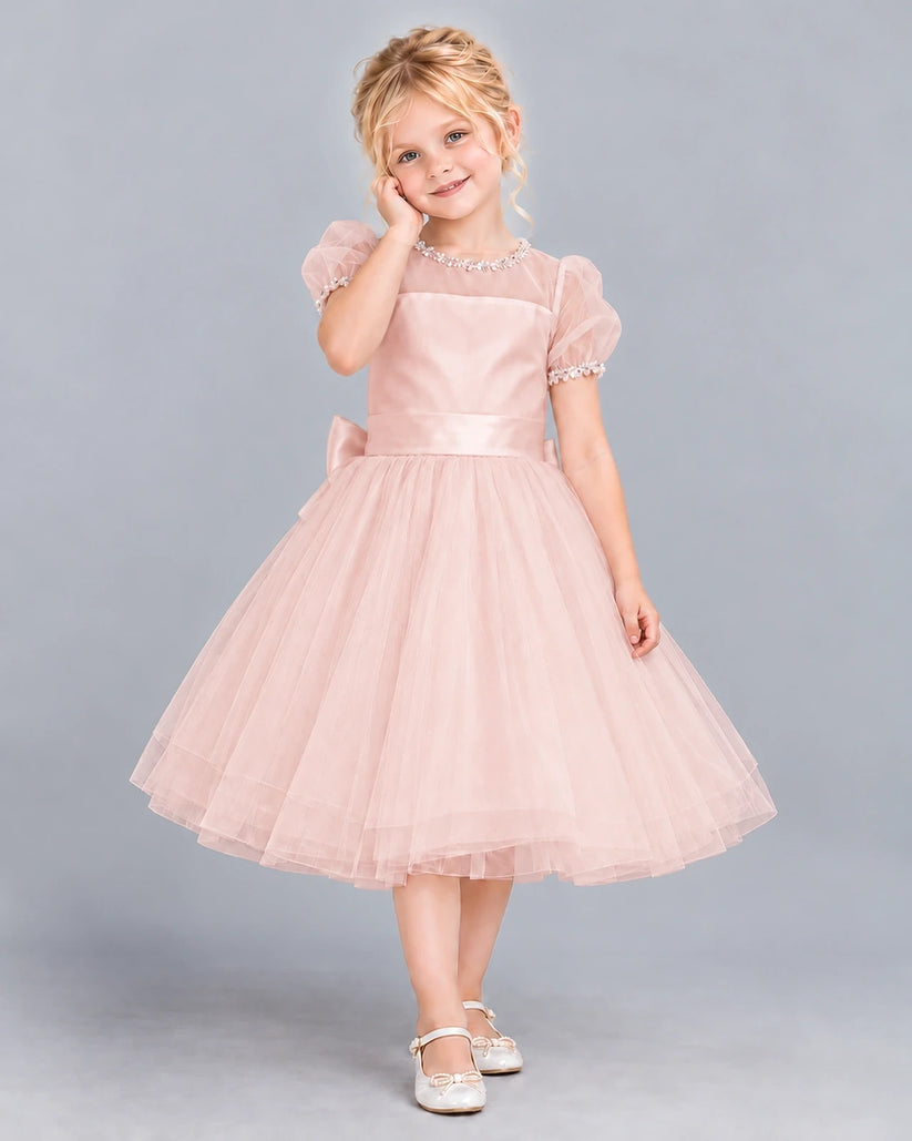 Blush Pink Ball Gown Girls Formal Dress Front