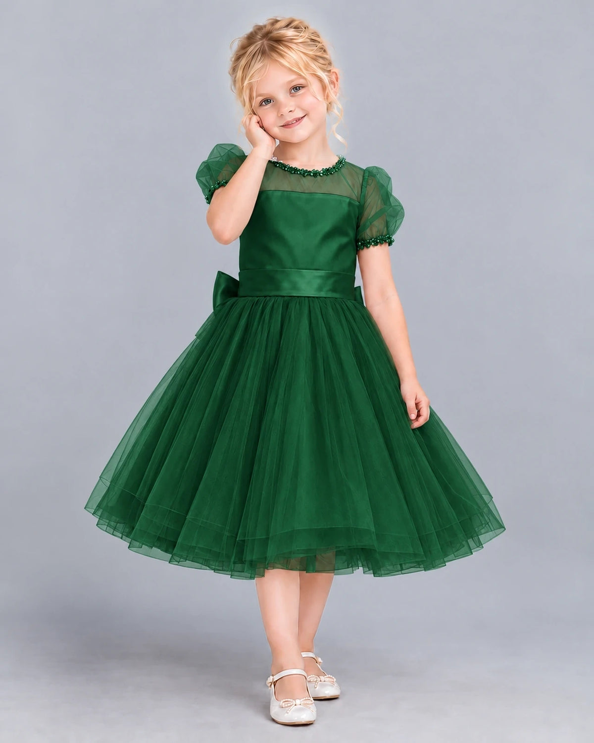 Dark Green Ball Gown Girls Formal Dress Front