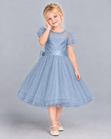 Dusty Blue Ball Gown Girls Formal Dress Front