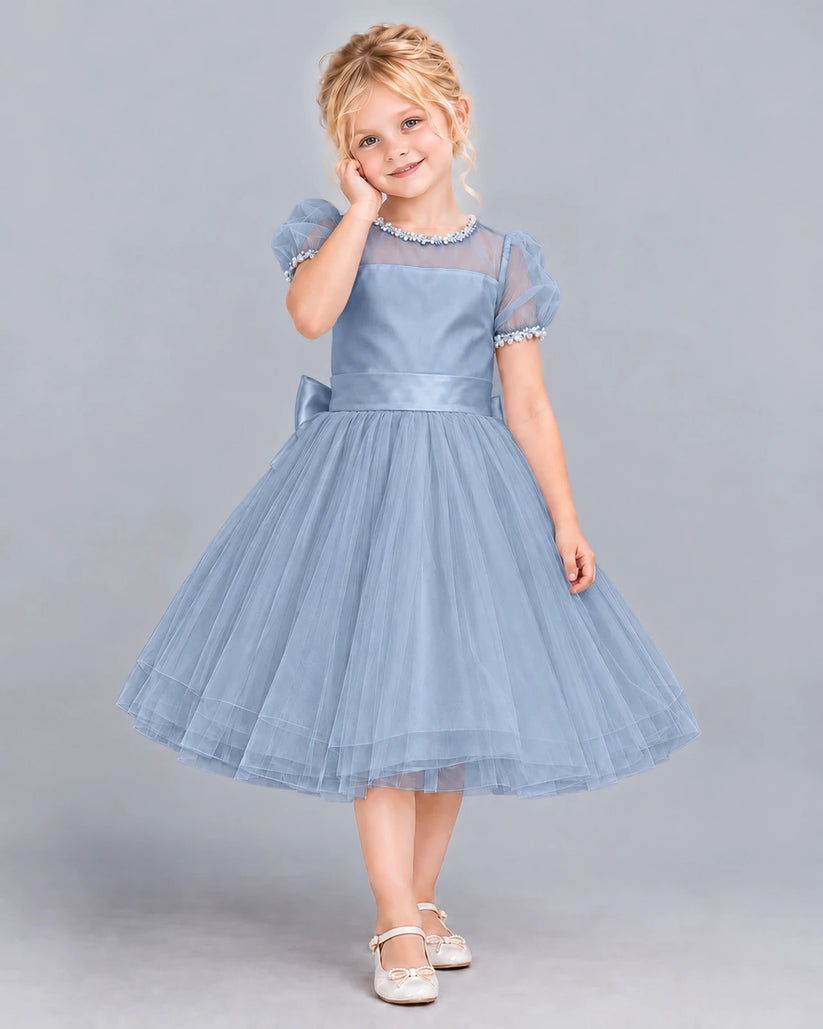 Dusty Blue Ball Gown Girls Formal Dress Front