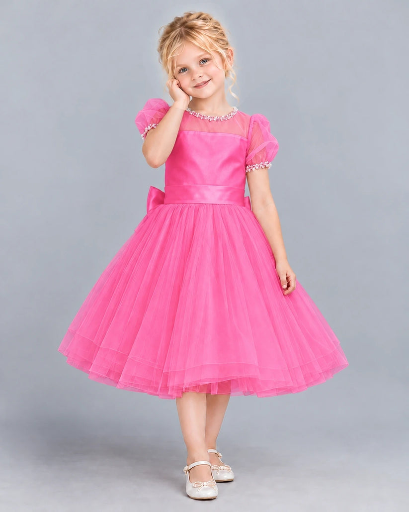 Hot Pink Ball Gown Girls Formal Dress Front
