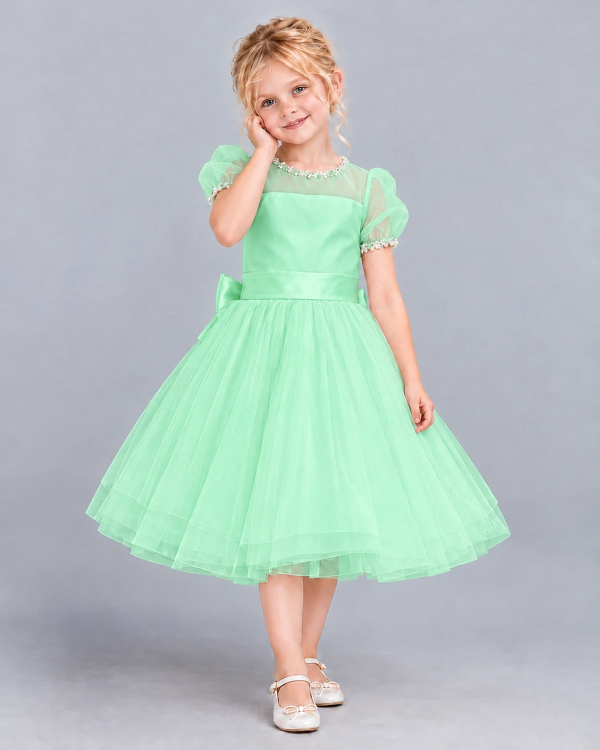 Mint Green Ball Gown Girls Formal Dress Front