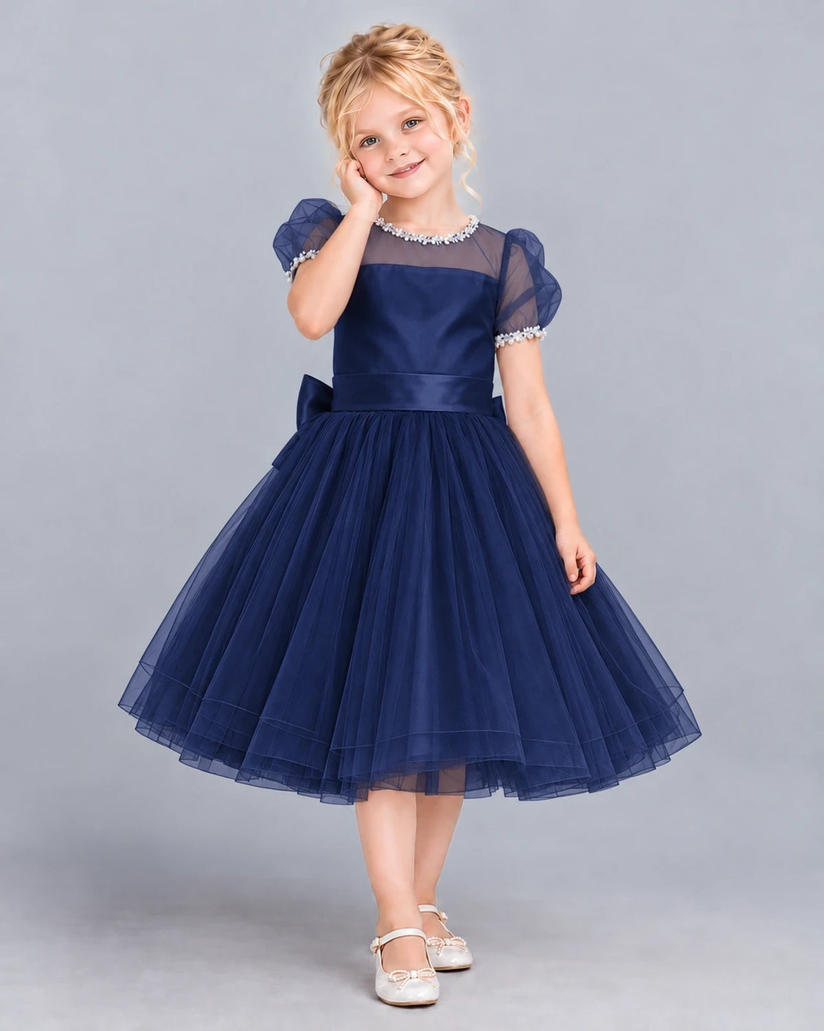 Navy Blue Ball Gown Girls Formal Dress Front