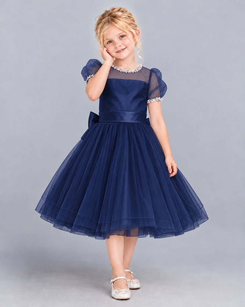Navy Blue Ball Gown Girls Formal Dress Front