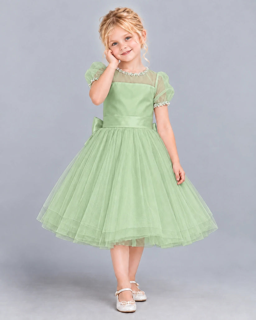 Sage Green Ball Gown Girls Formal Dress Front