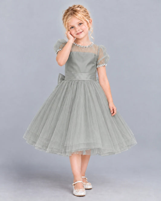 Silver Ball Gown Girls Formal Dress Front