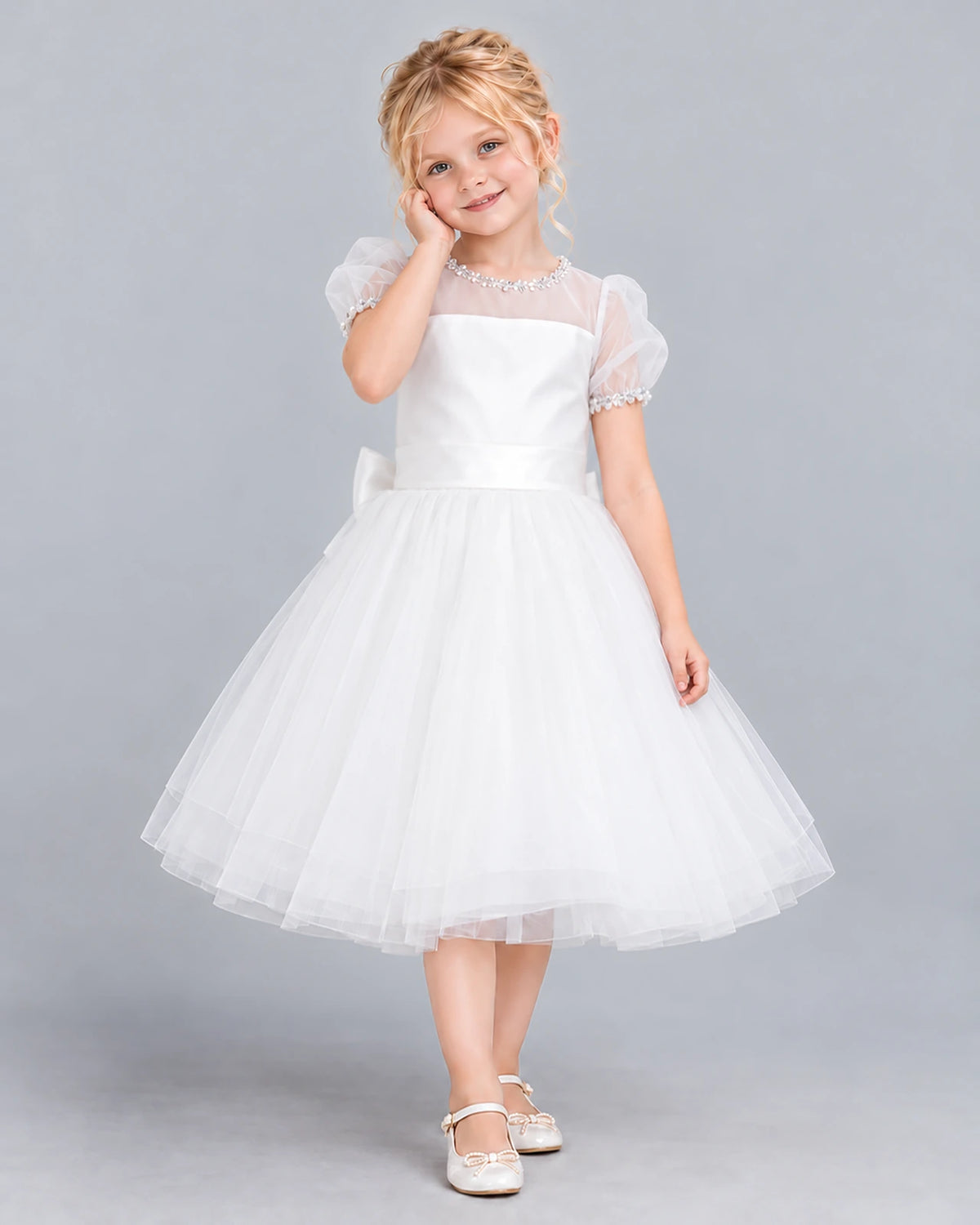 White Ball Gown Girls Formal Dress Front