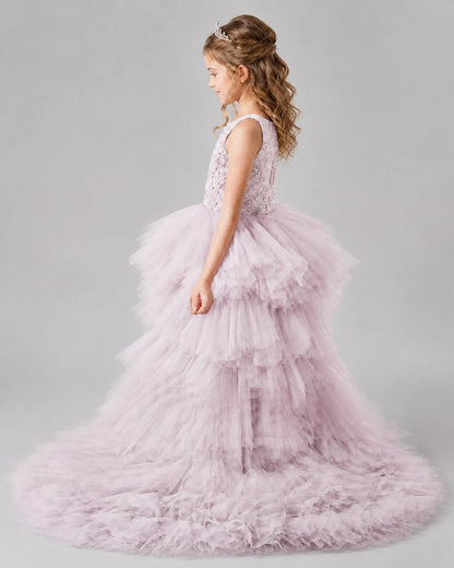 Blush pink A-line Girls Pageant Dresses Back