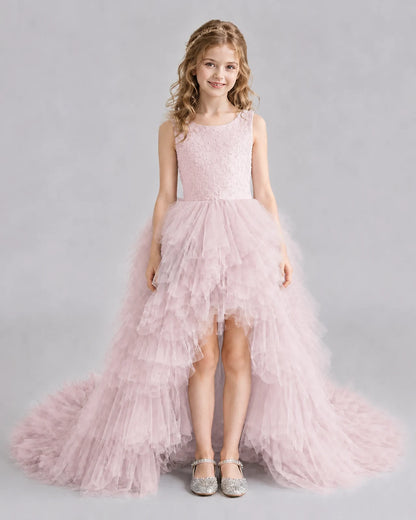 Blush pink A-line Girls Pageant Dresses Front