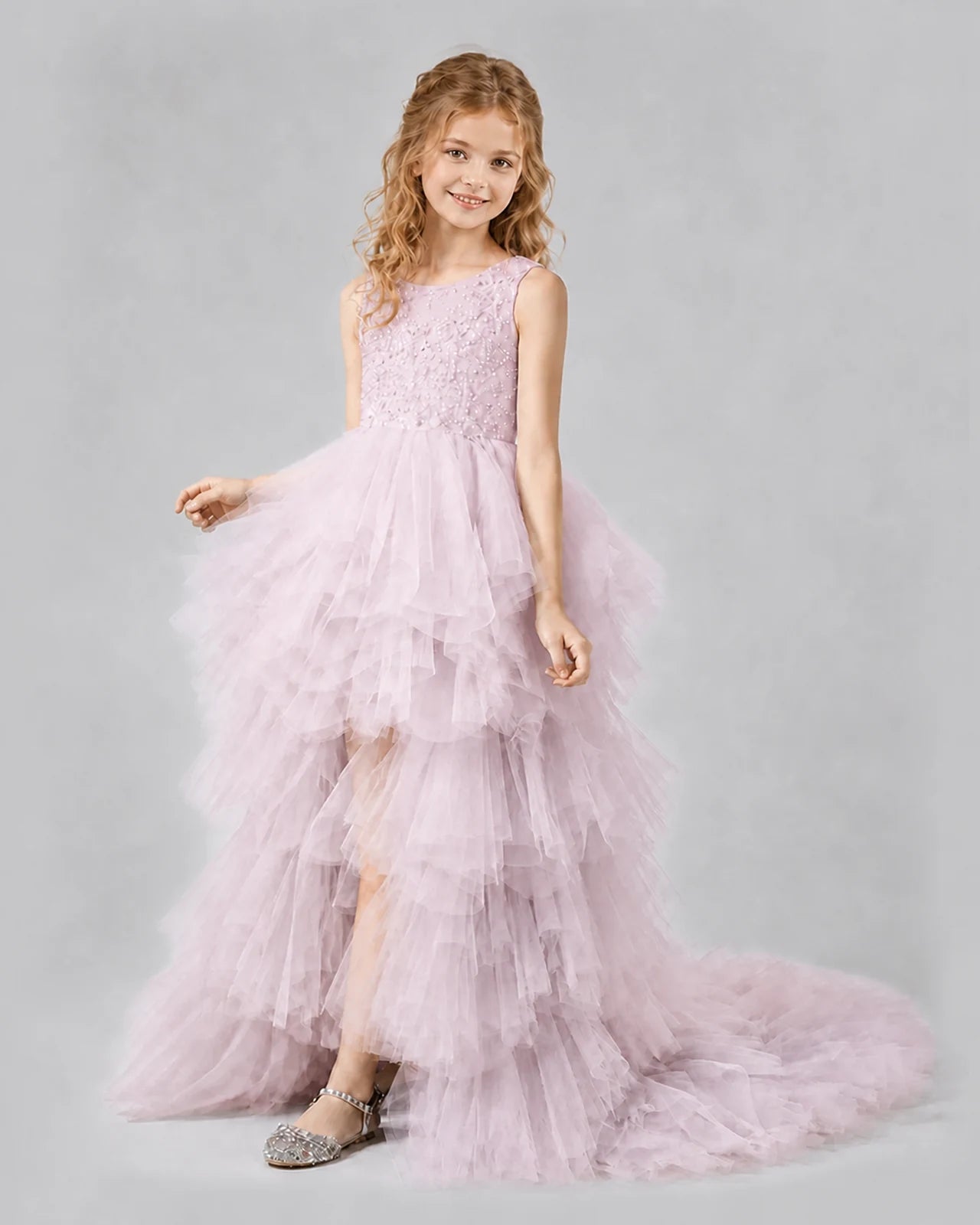 Blush pink A-line Girls Pageant Dresses Side