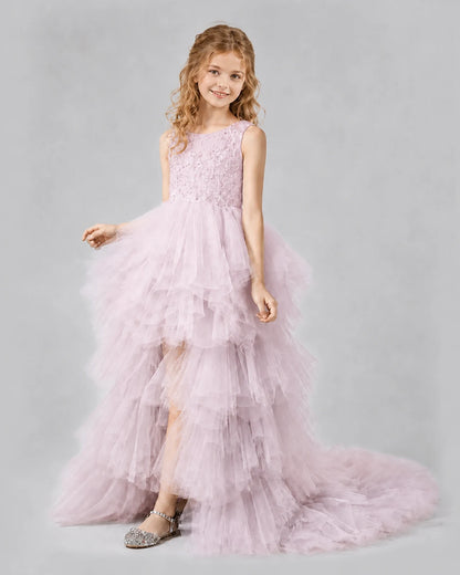 Blush pink A-line Girls Pageant Dresses Side