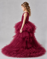 Burgundy A-line Girls Pageant Dresses Back