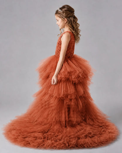 Burnt Orange A-line Girls Pageant Dresses Back