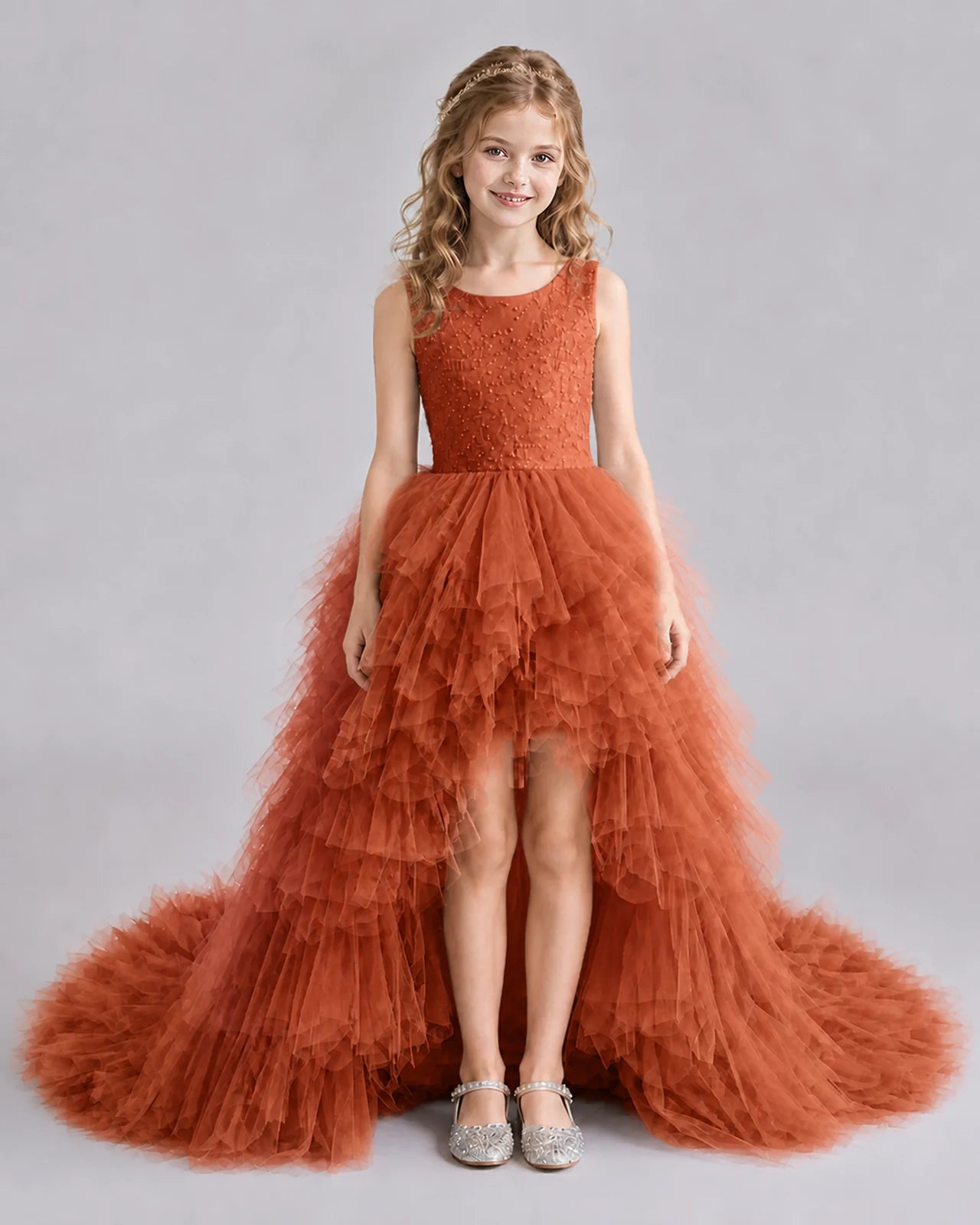 Burnt Orange A-line Girls Pageant Dresses Front