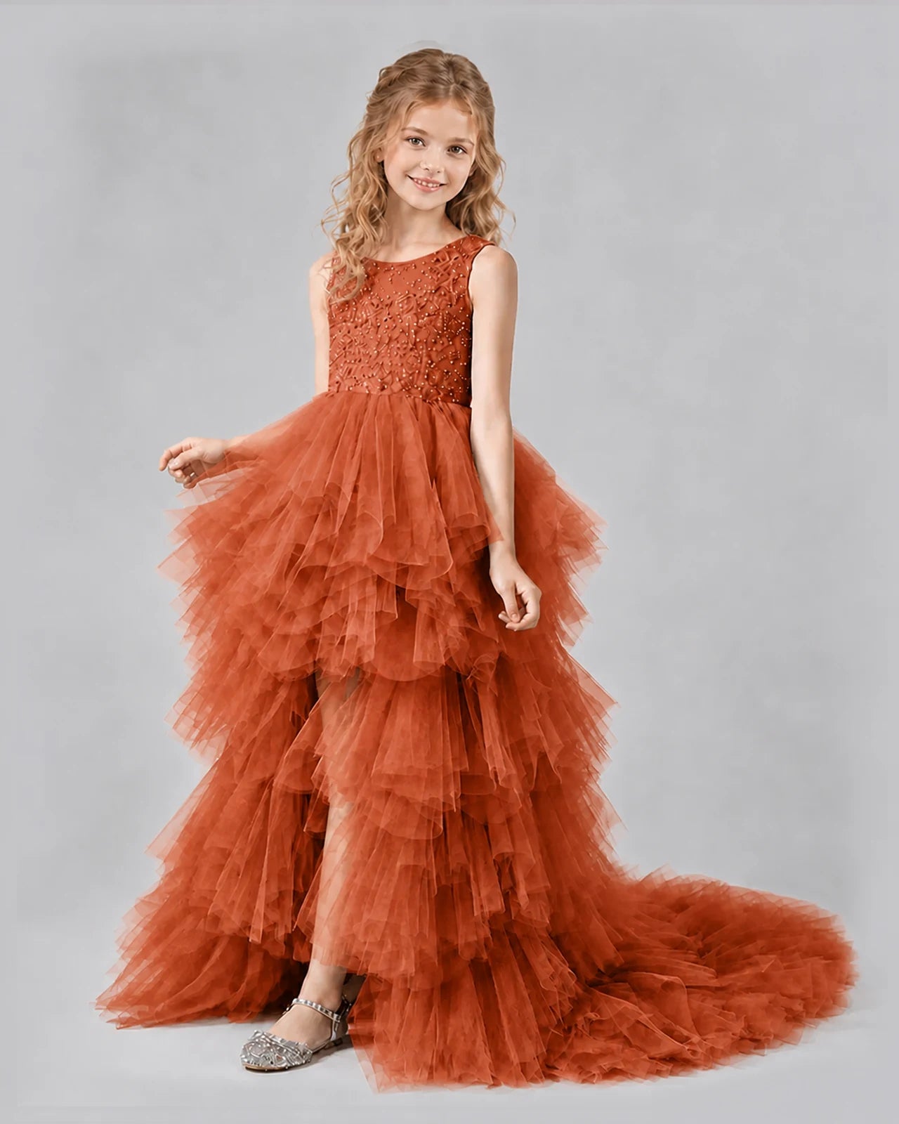 Burnt Orange A-line Girls Pageant Dresses Side