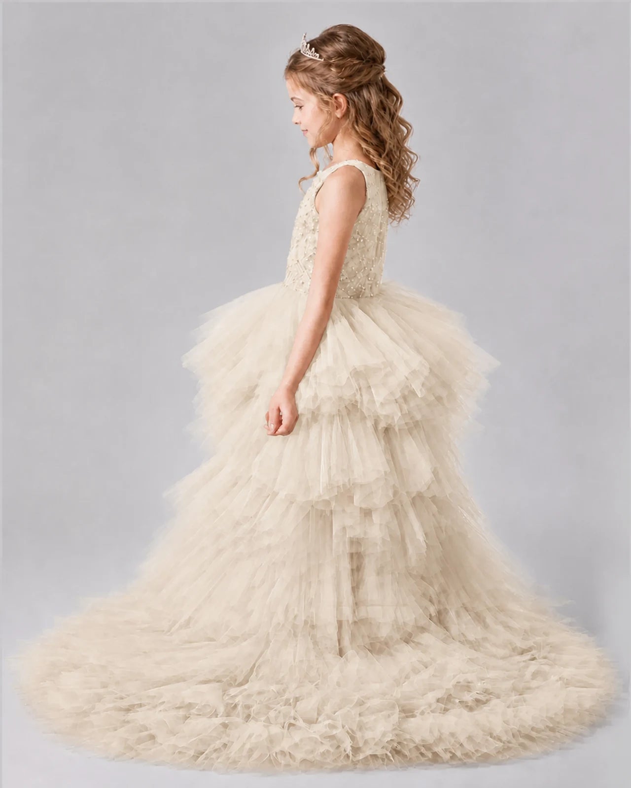 Champagne A-line Girls Pageant Dresses Back