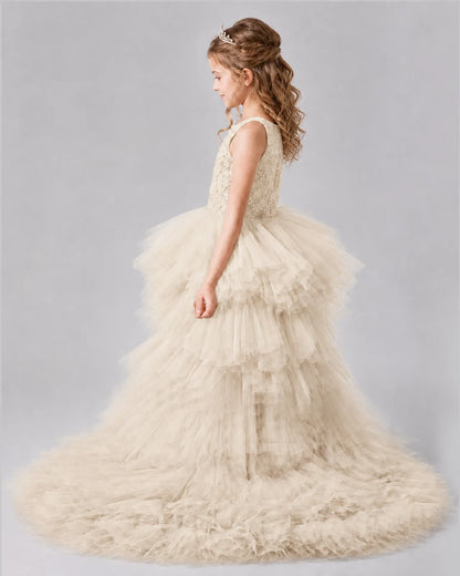 Champagne A-line Girls Pageant Dresses Back