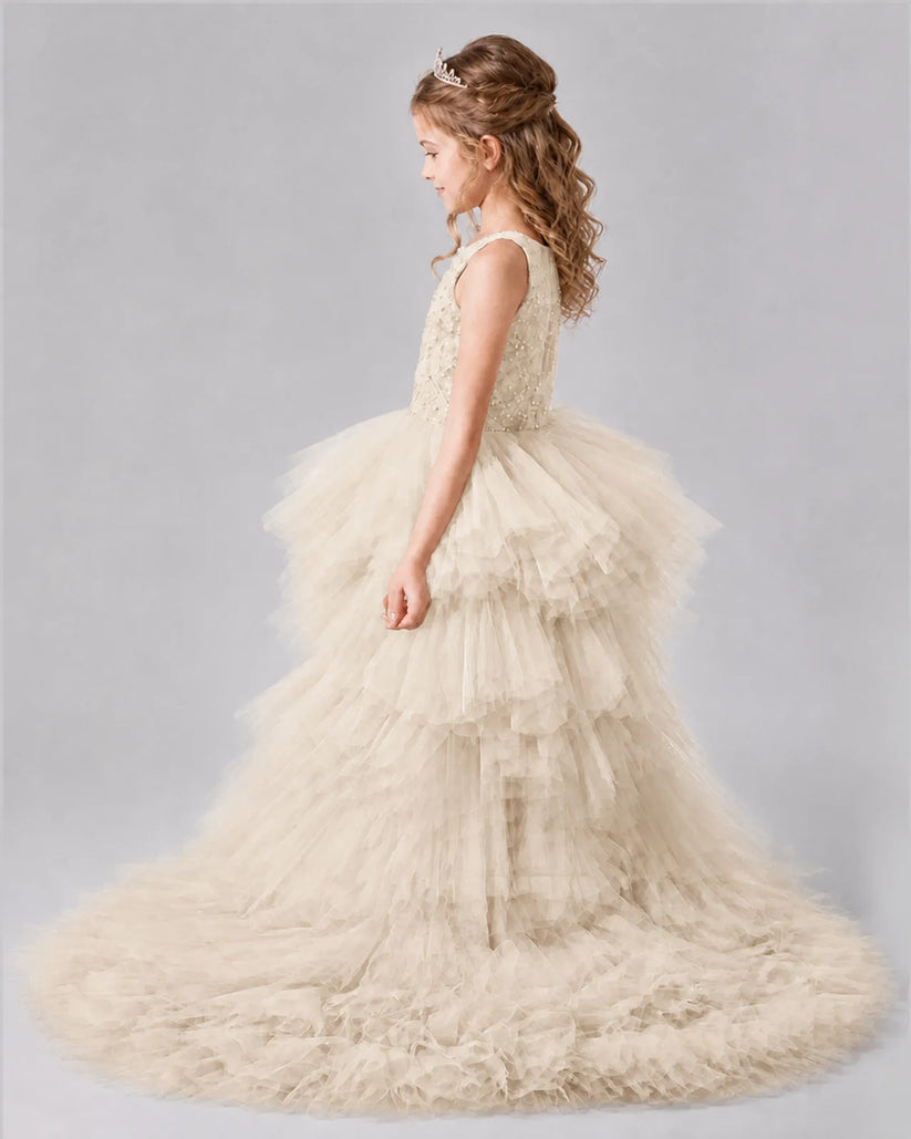 Champagne A-line Girls Pageant Dresses Back