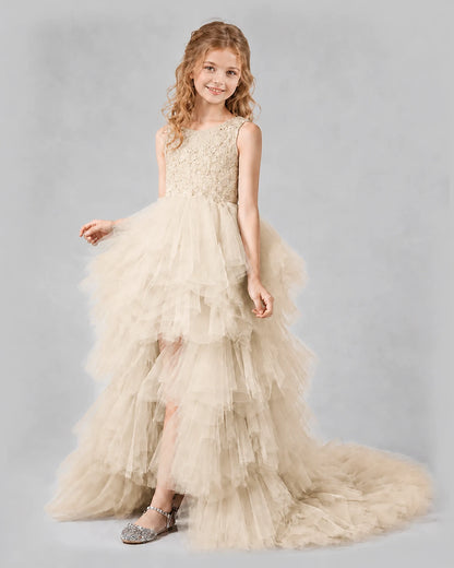 Champagne A-line Girls Pageant Dresses Side