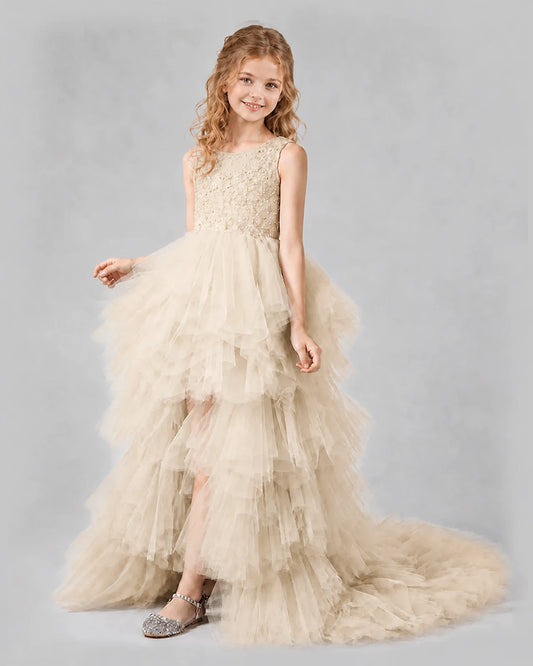 Champagne A-line Girls Pageant Dresses Side