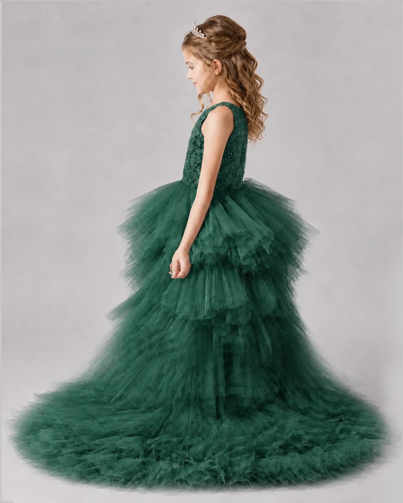 Dark Green A-line Girls Pageant Dresses Back