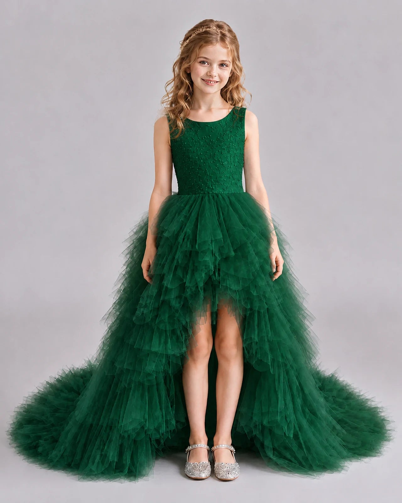 Dark Green A-line Girls Pageant Dresses Front