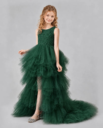 Dark Green A-line Girls Pageant Dresses Side
