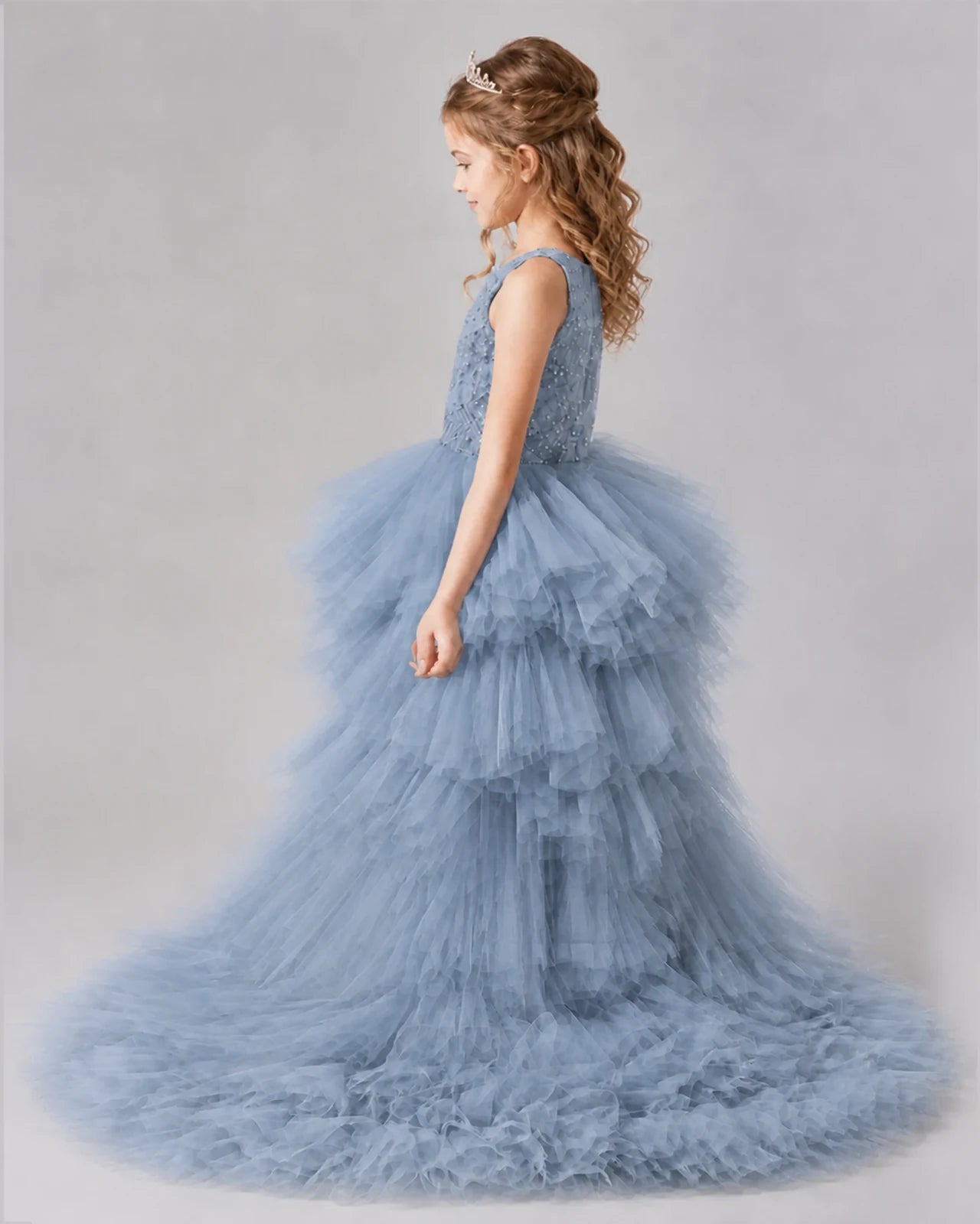 Dusty Blue A-line Girls Pageant Dresses Back