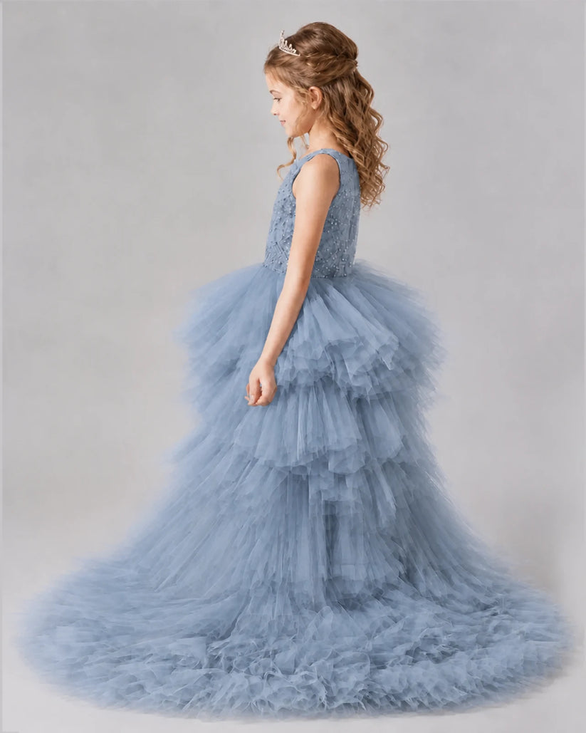 Dusty Blue A-line Girls Pageant Dresses Back