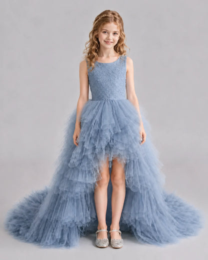 Dusty Blue A-line Girls Pageant Dresses Front