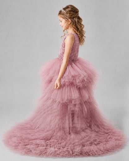 Dusty Rose A-line Girls Pageant Dresses Back