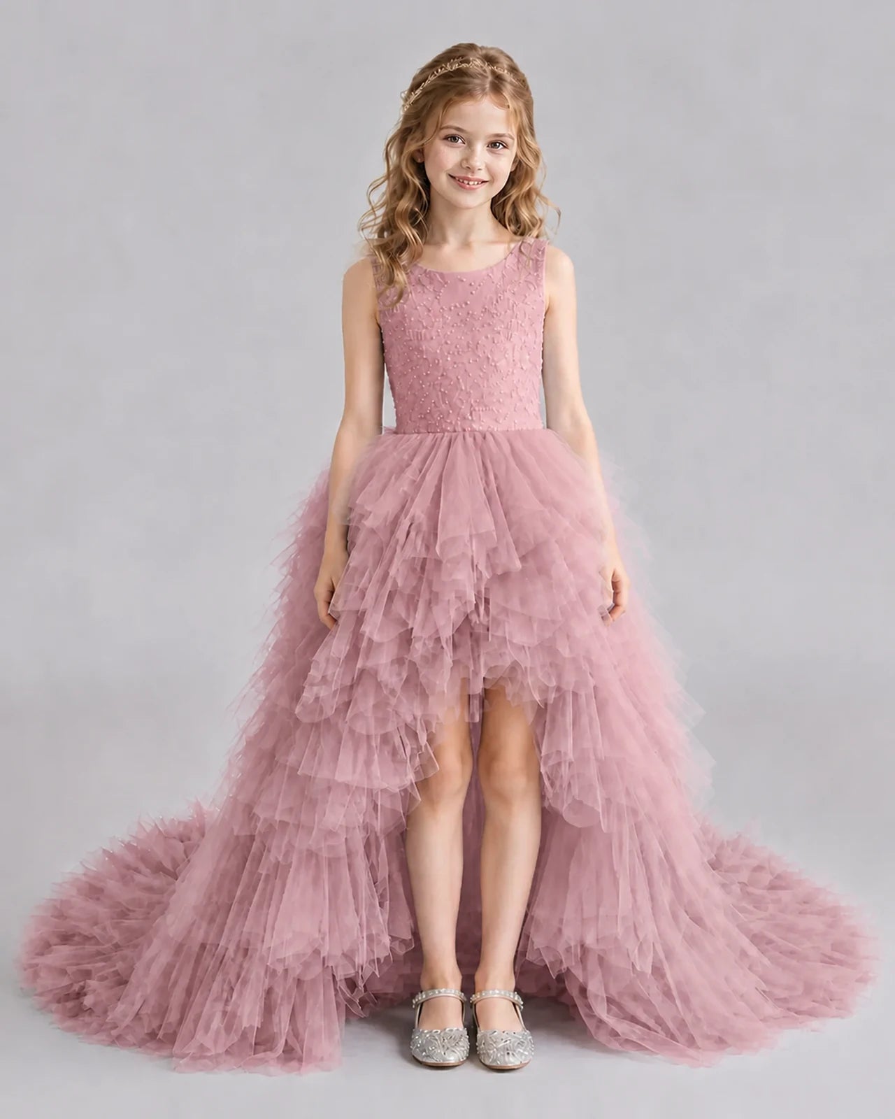 Dusty Rose A-line Girls Pageant Dresses Front