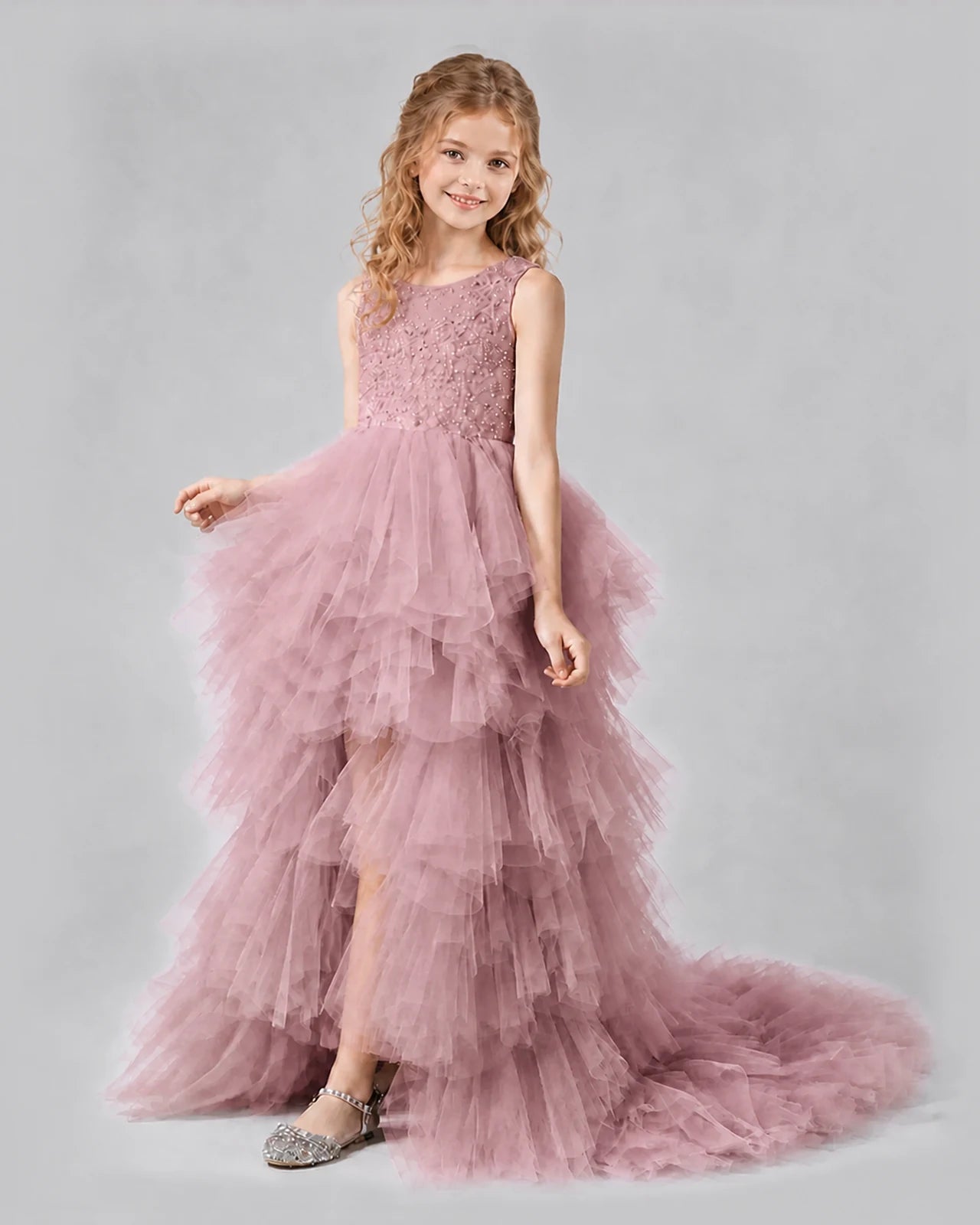 Dusty Rose A-line Girls Pageant Dresses Side
