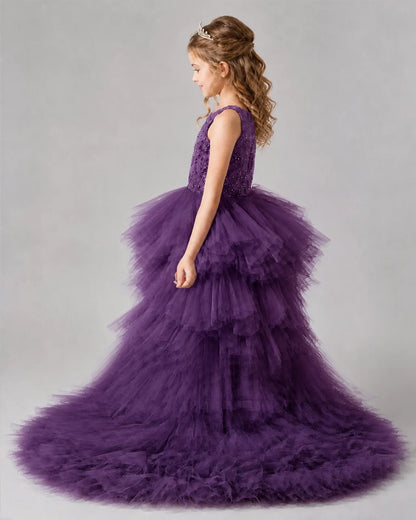 Grape A-line Girls Pageant Dresses Back