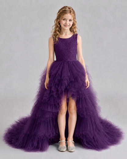 Grape A-line Girls Pageant Dresses Front