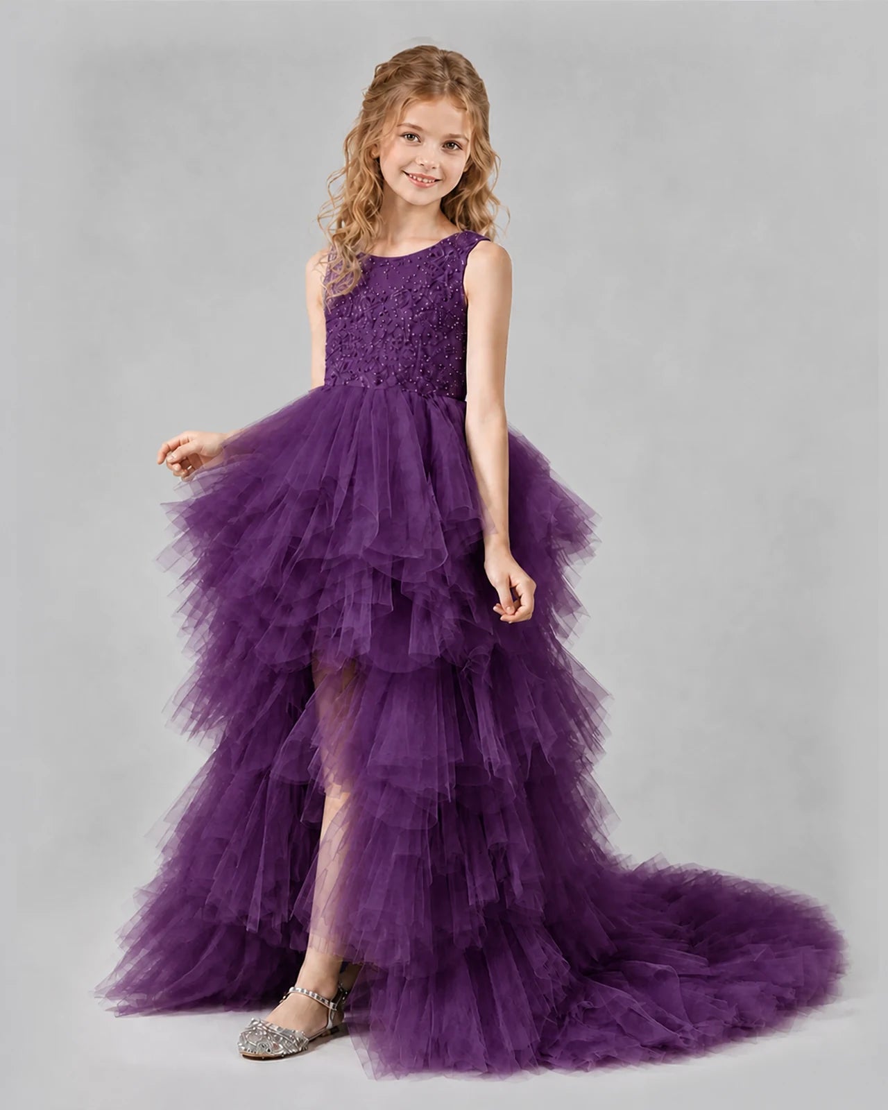 Grape A-line Girls Pageant Dresses Side